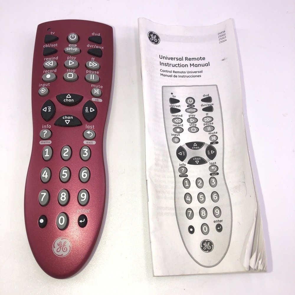 New GE 25003-V3 Universal Remote red TV CBL SAT DVR AUX DVD w/Manual